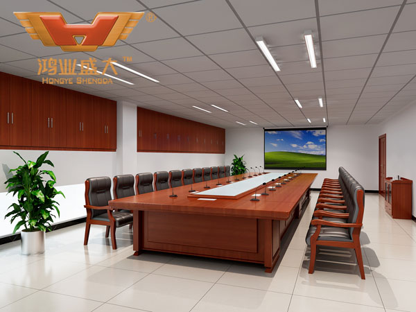 鸿业设计师根据要点1，为客户设计的3D会议室家具摆放效果图解决方案